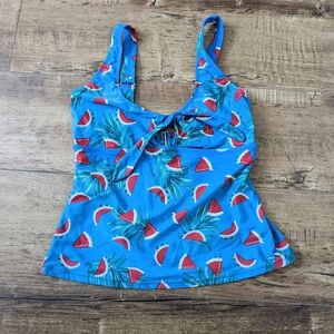 Watermelon Blue Bikini Top/ Tankini Cropped Halter Style with Bow